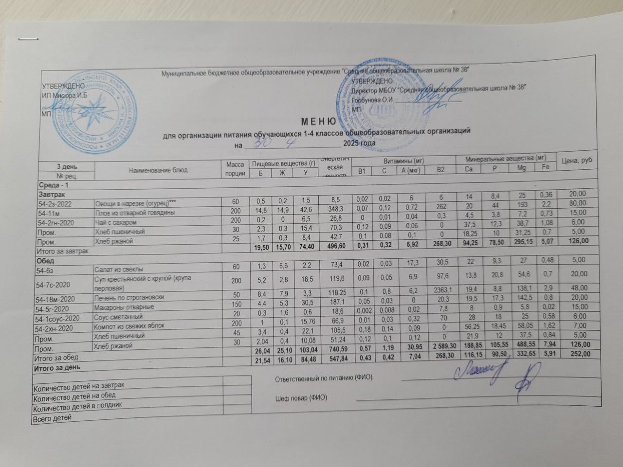 Меню.